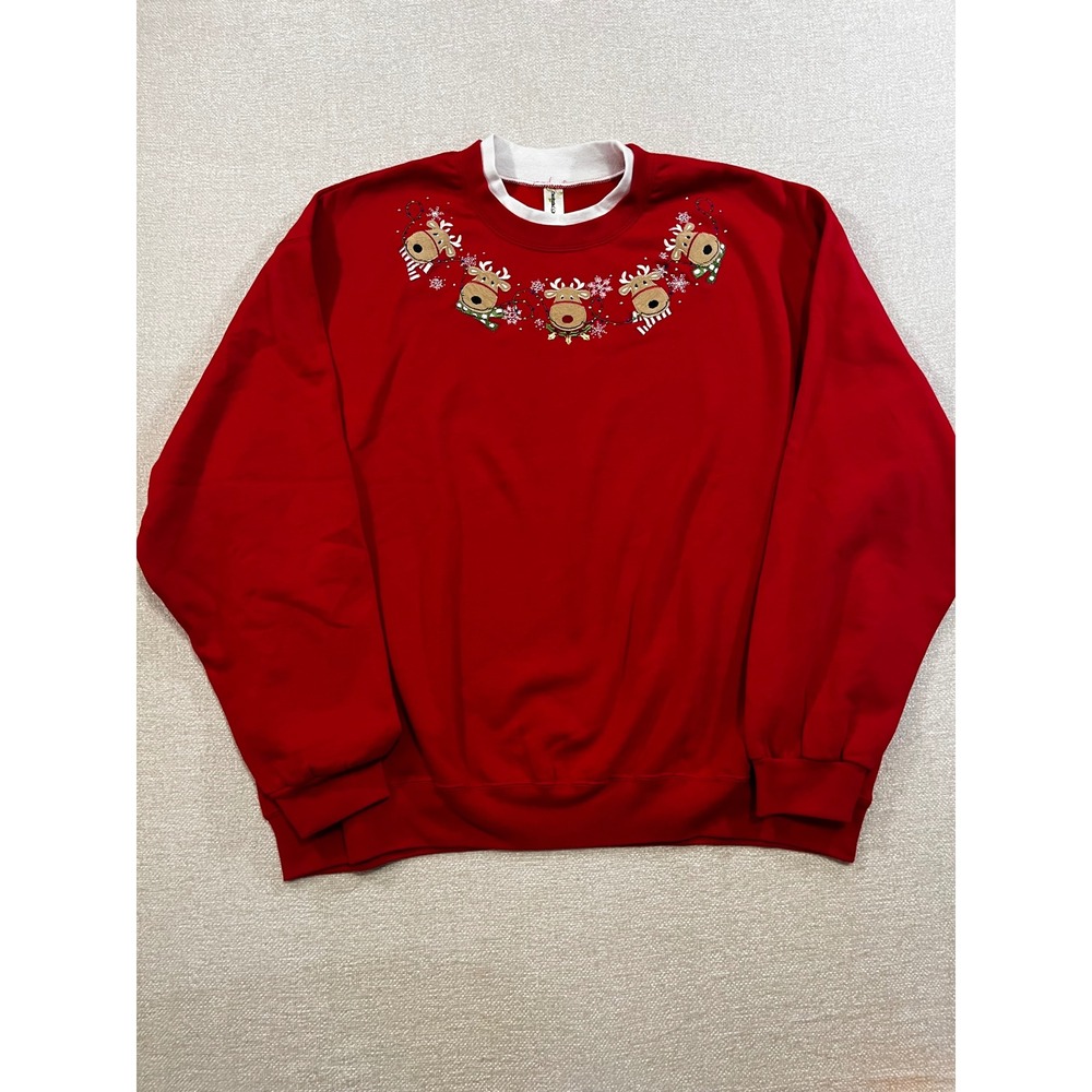 3XL Embroidered Grandma Red Reindeer Holiday Christmas Sweatshirt Women's
